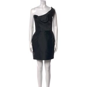 Angel Sanchez Black Silk Blend One Shoulder Pleated Cocktail Dress‎ Black Size 6